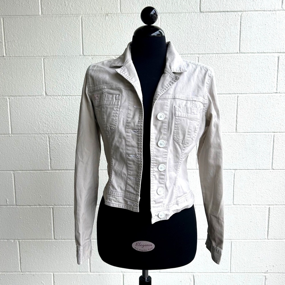Vintage Y2K 90s Style Denim Tan Form Fitting Button Jacket SO Cotton Size Medium